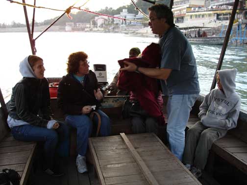 Carly, Shelley, Hugh covering Horty, David in boat on Genges River.