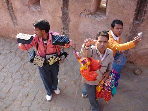 Three aggressive salesmen greet us at Amber Fort